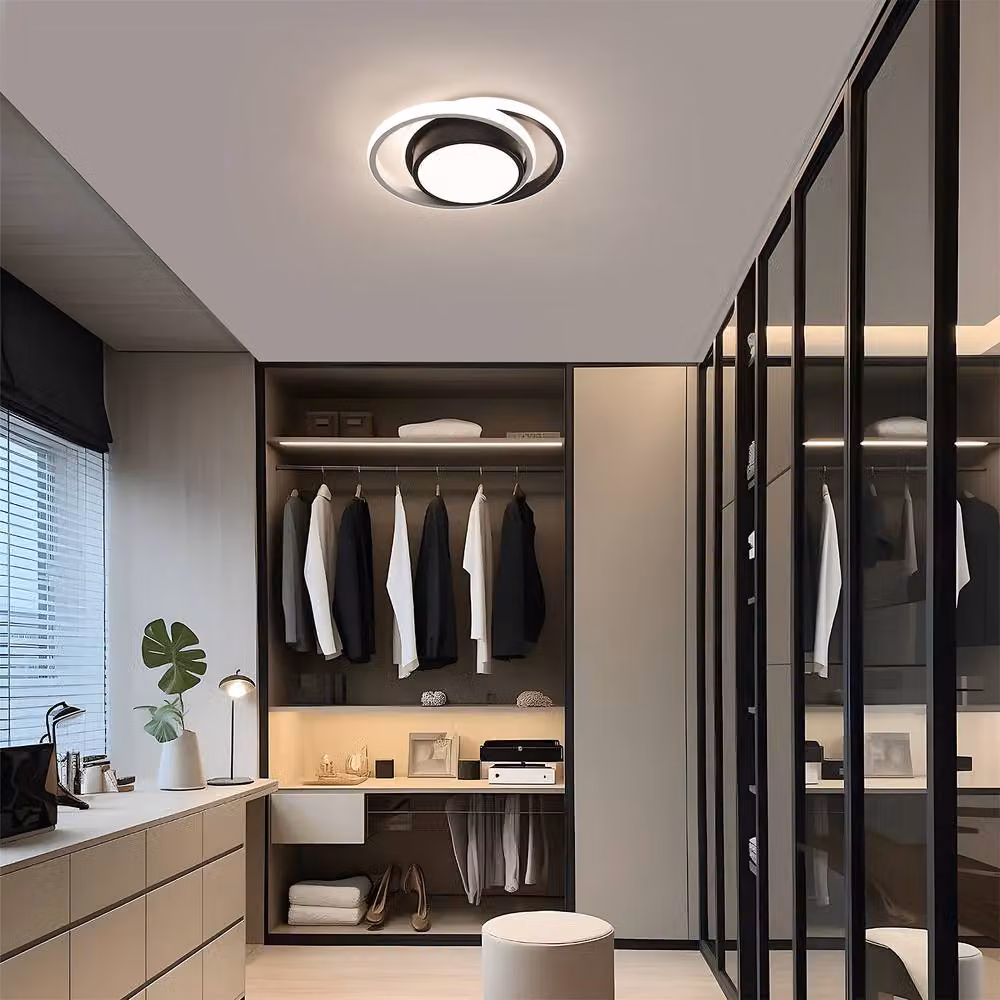 Goeco Modern Double Ring LED Ceiling Light, 32W, Dimmable with Remote Control, Black – 3