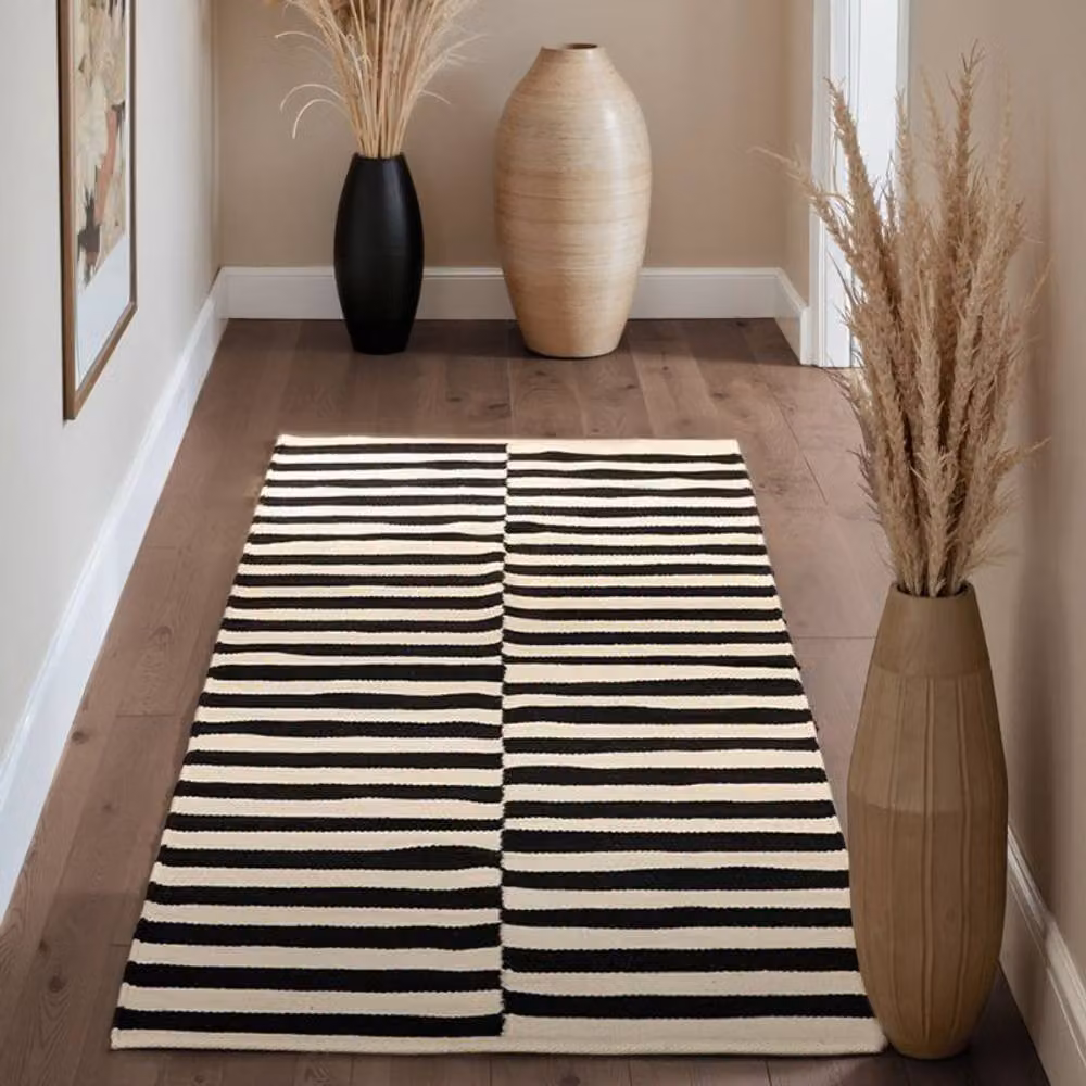 THE RUGS Vika Handwoven Wool Striped Reversible Rug in Black, W: 80 cm, L: 200 cm – 10