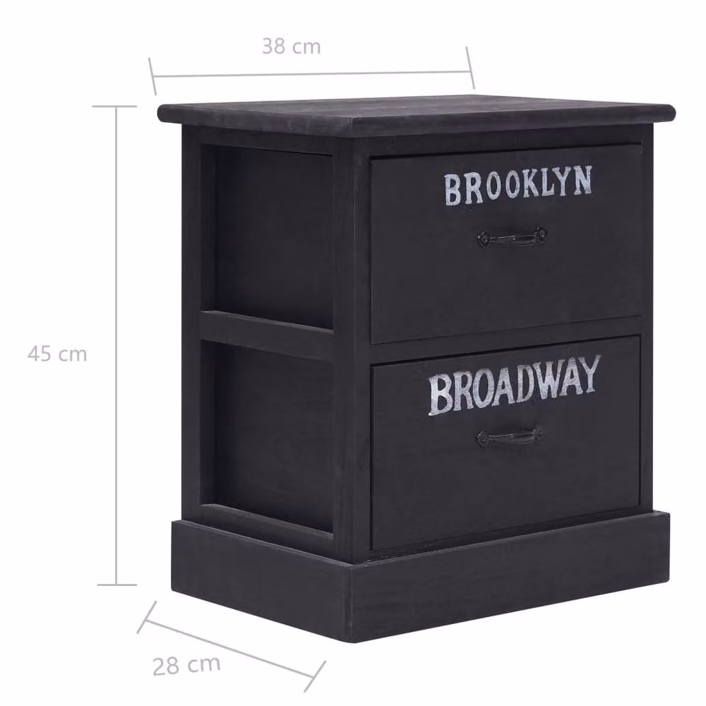 Berkfield Home Set of 2 Black Paulownia Wood Nightstands, W/D/H: 38 x 28 x 45 cm – 5