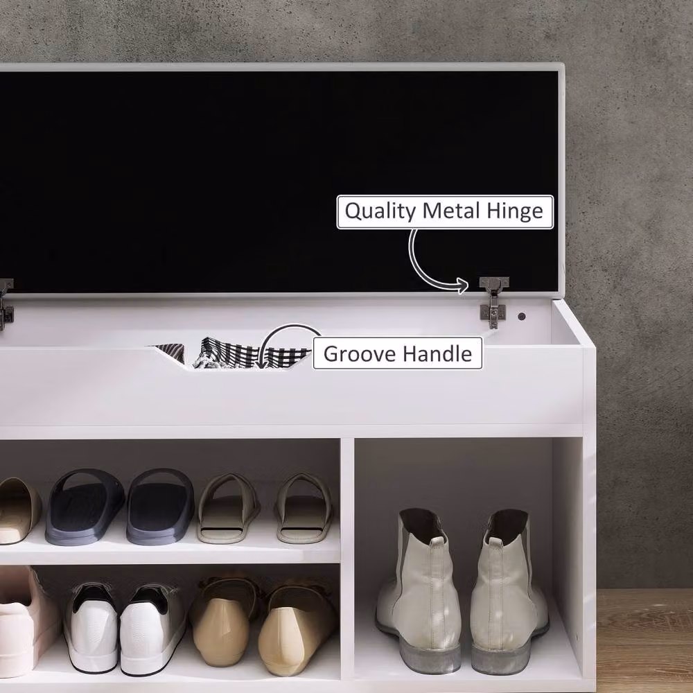 Wyld Haus Zima White Shoe Storage Bench with Light Grey Padded Seat – 4