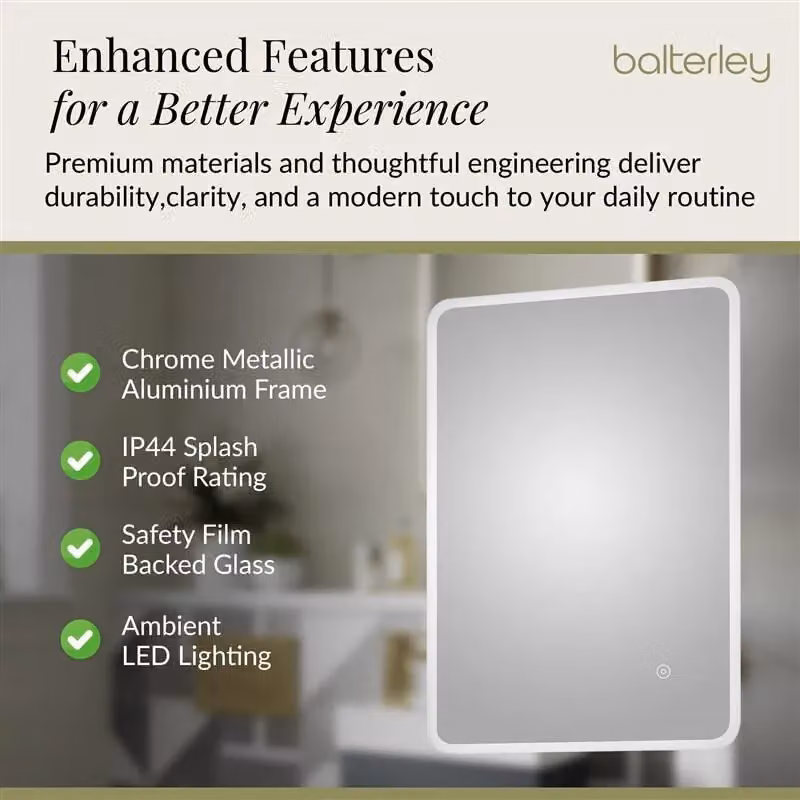 Balterley Soft Square LED Touch Sensor Mirror with Demister, Silver, W: 70 cm, H: 70 cm, D: 50 cm – 3