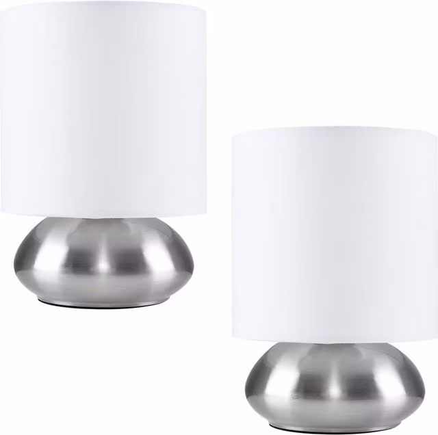 ValueLights Set of 2 Modern White and Chrome Touch Table Lamps