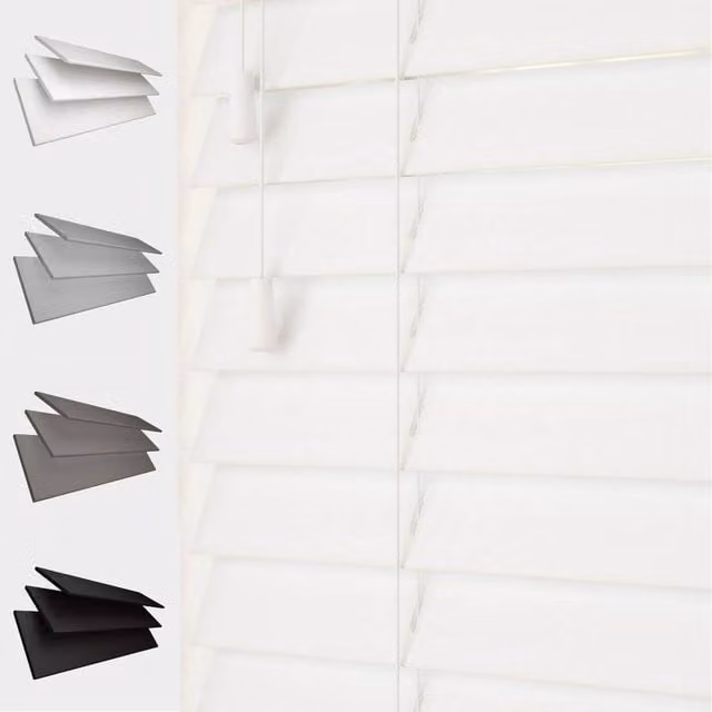 Blinds Outlet Faux Wood String Venetian Blind in White, Width: 90 cm, Drop: 120 cm
