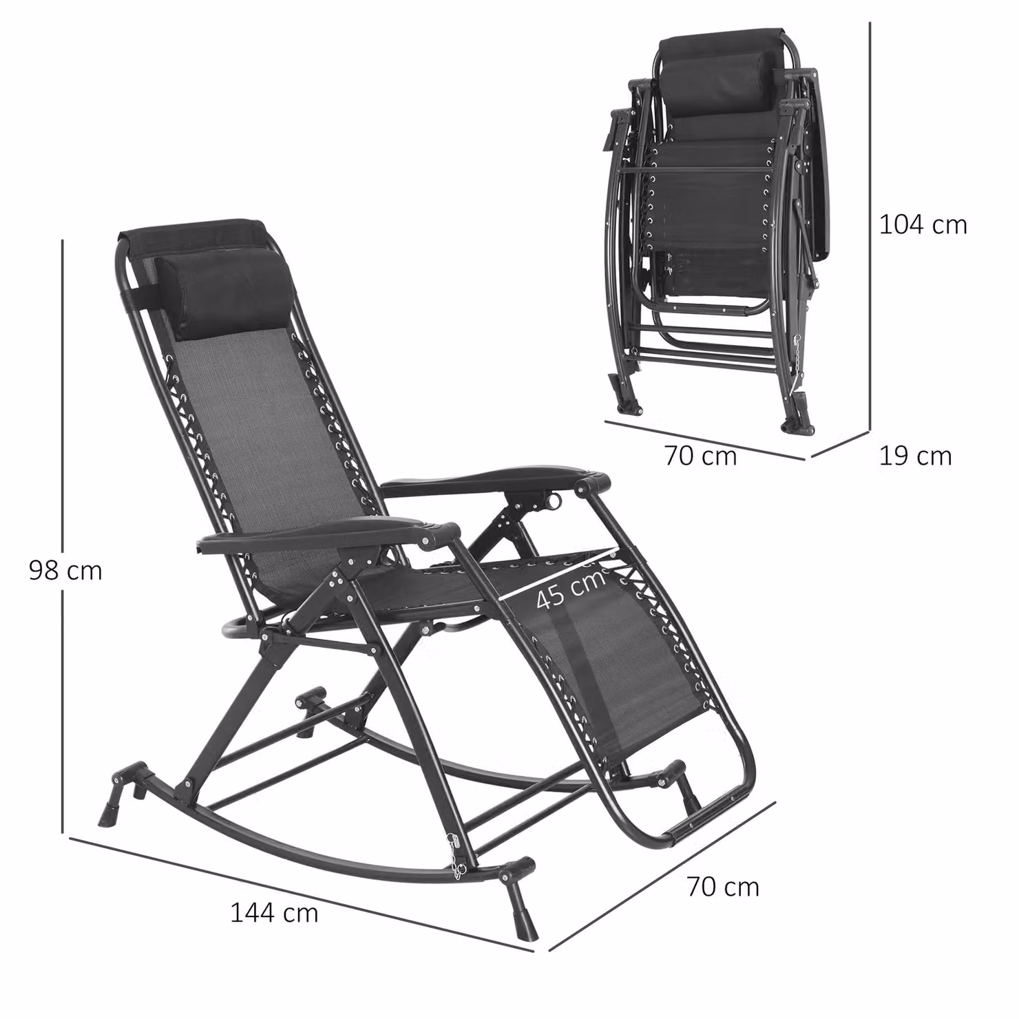 OUTSUNNY Grey Zero-Gravity Folding Recliner Chair with Adjustable Headrest and Multi-Position Glide – 3
