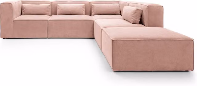 Abakus Direct Doris L-Shape Modular Sofa in Pink Cord Chenille with Reversible Foam Cushions and Solid Wood Frame