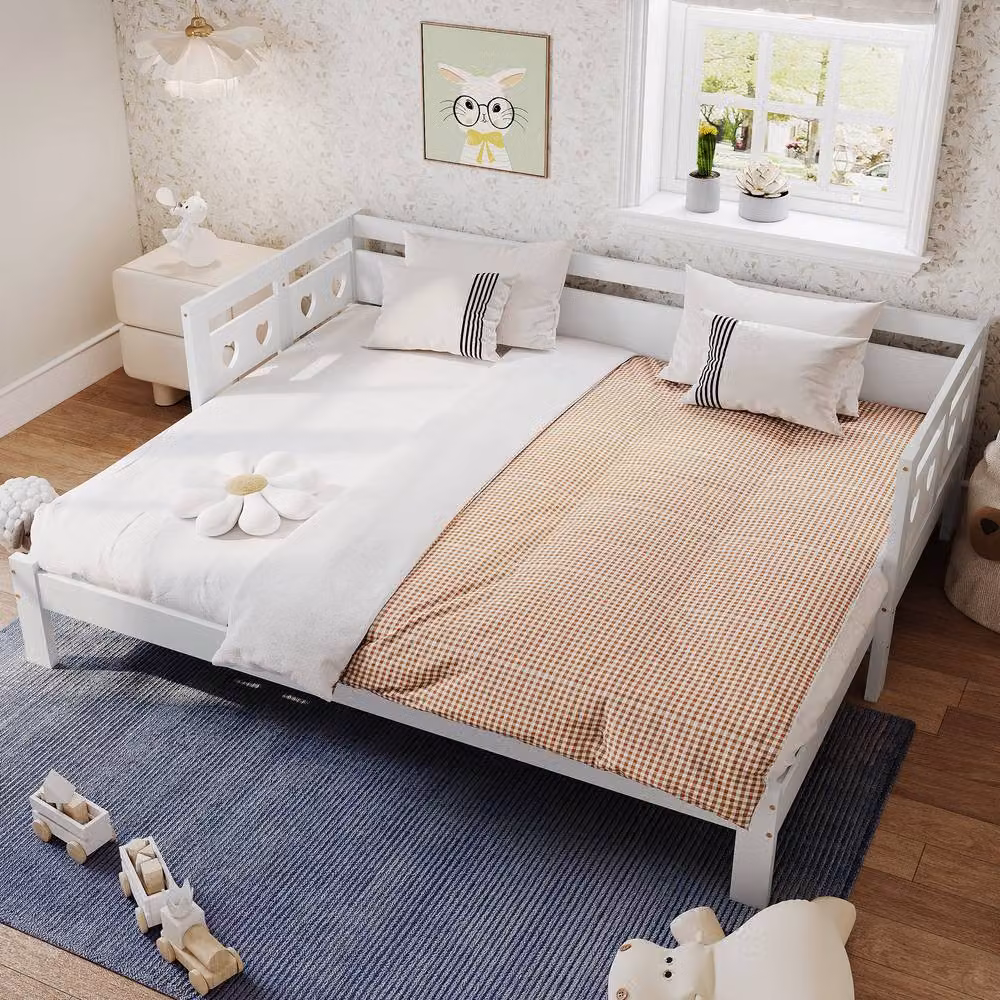 ModernLuxe White Wooden Daybed Sofa Bed with Pull-out Guest Bed for Children, W/D/H: 190 x 90 x 66 cm – 3