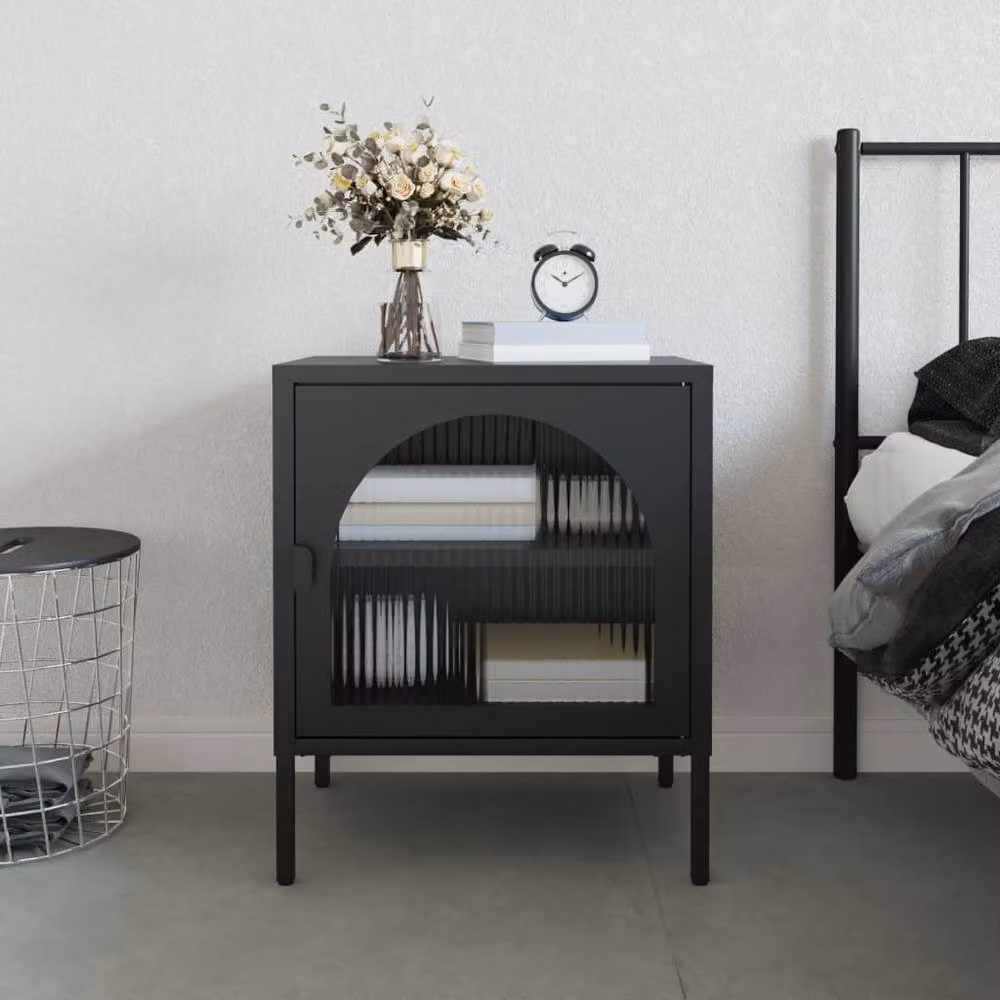 Berkfield Home Modern Black Nightstand with Glass and Metal, W/D/H: 50 x 35 x 60 cm – 2
