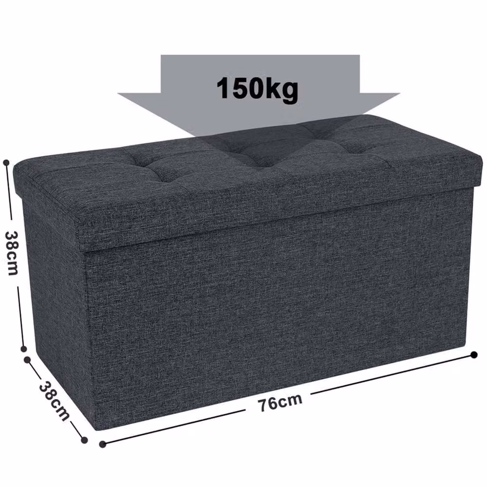 Dprodo Linen Storage Ottoman and Folding Foot Rest Stool in Grey, W/D/H: 76 x 38 x 38 cm – 3