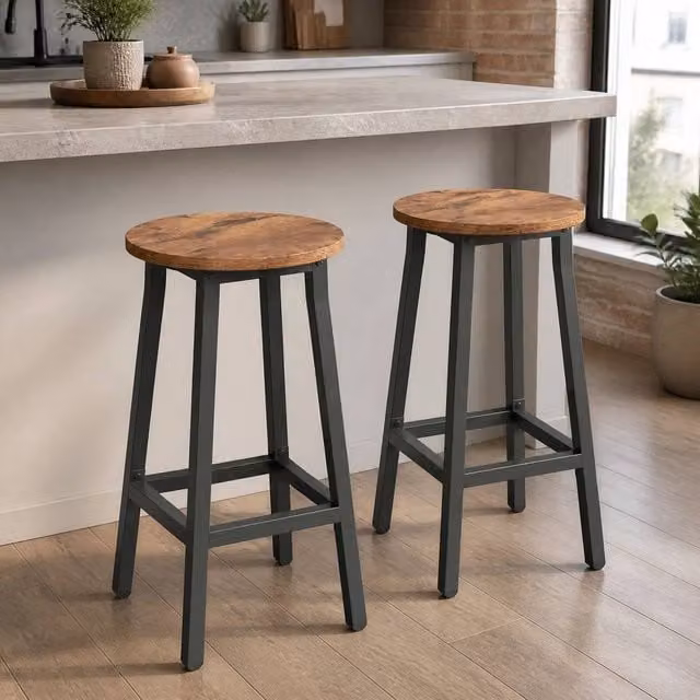 STILVORA Set of 2 Industrial Bar Stools with Steel Frame in Rustic Brown and Black