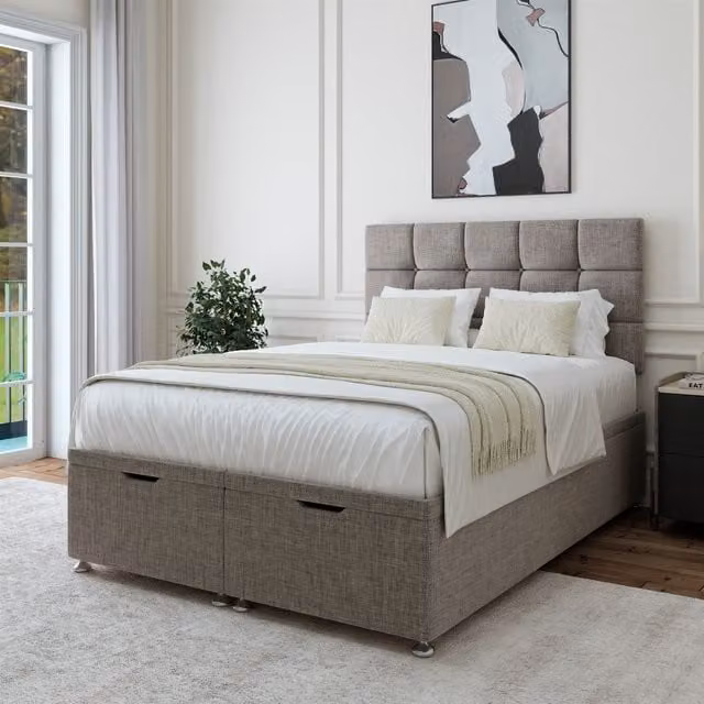 Bedmaster Single Linen Ottoman Divan Base and Square Headboard in Grey