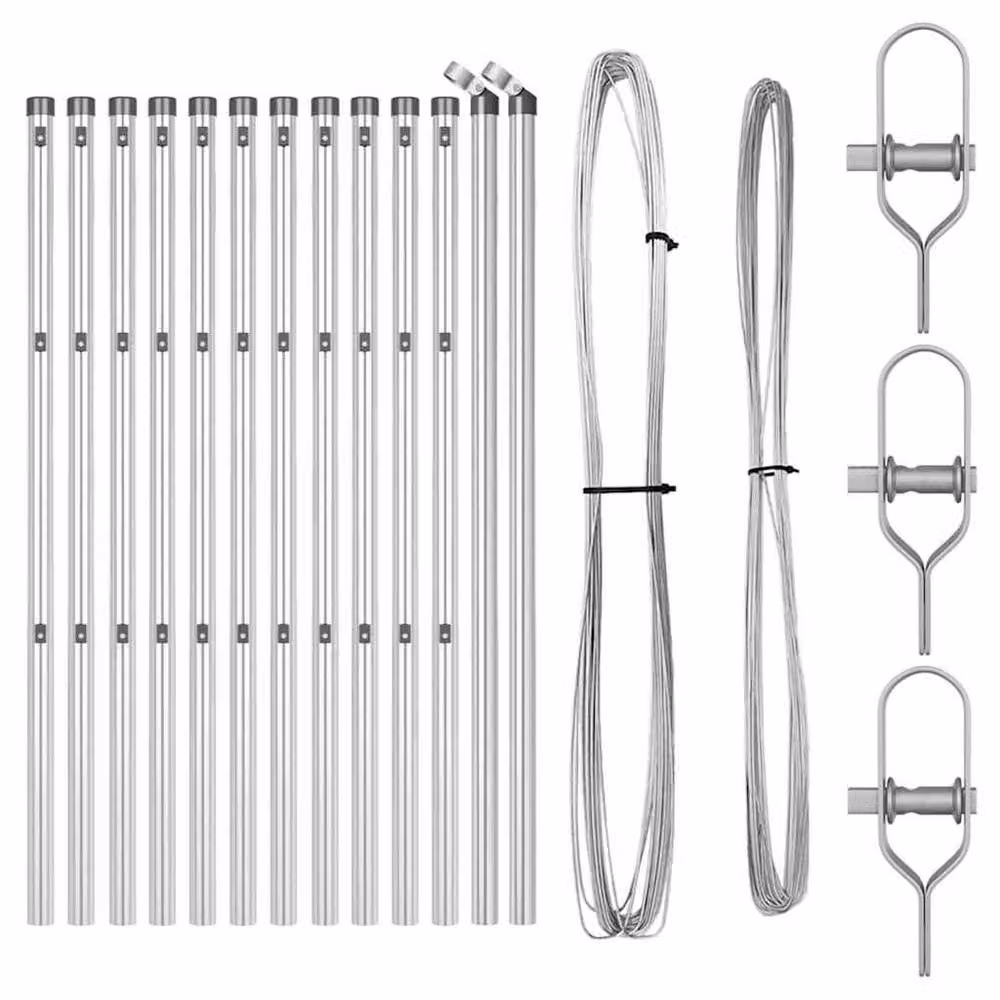 vidaXL Set of 13 Round Silver Galvanised Steel Fence Posts, H: 120 cm, W/D: 3.2 x 3.2 cm – 2