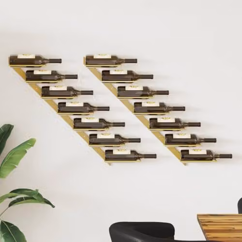 vidaXL Set of 2 Modern Wall-mounted Wine Racks, Gold Matt Metal, Holds 7 Bottles – 2