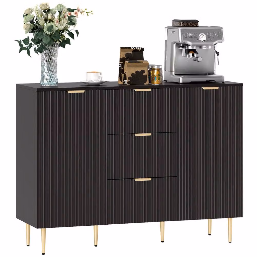 HOMCOM Black Sideboard Buffet Cabinet with 3 Drawers and Adjustable Shelves – 2