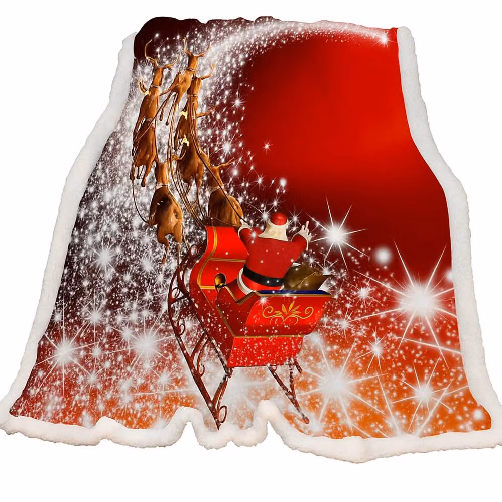 Gr8 Home Christmas Sleigh Red Flannel Fleece Throw W: 130 cm, D: 150 cm – 4