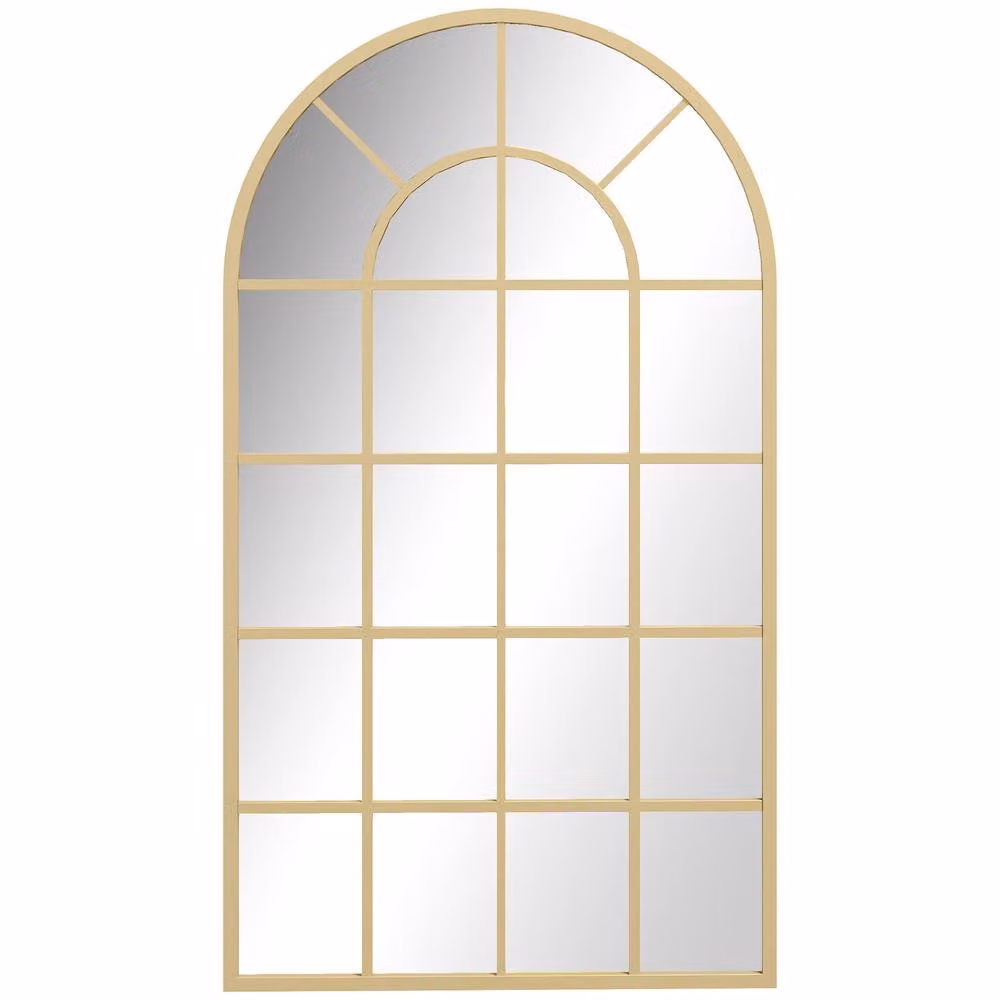 HOMCOM Modern Arched Window Wall Mirror in Gold Tone, W: 65 cm, H: 110 cm – 2