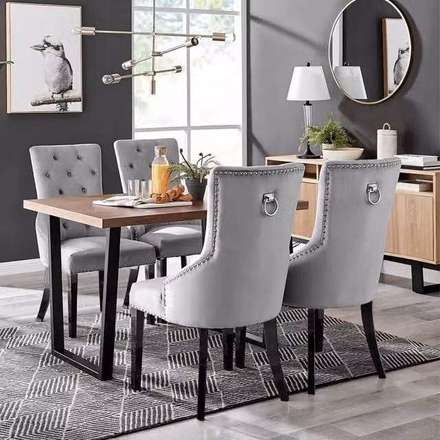 FurnitureboxUK Kylo Brown Wood Effect Dining Table with 4 Belgravia Grey Chairs and Black Legs