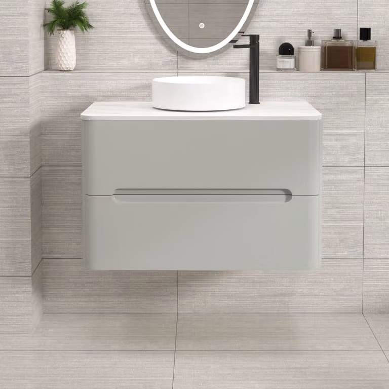 Royal Bathrooms Venice 800mm Wall Hung Vanity Unit with 2 Drawers and Art Basin in Dove Grey