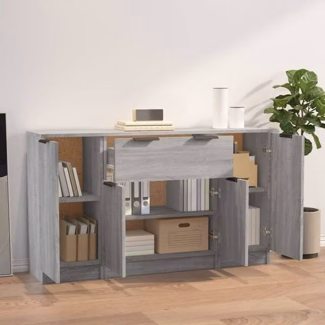 Berkfield Home Set of 3 Modern Grey Sonoma Sideboards in Matt MDF