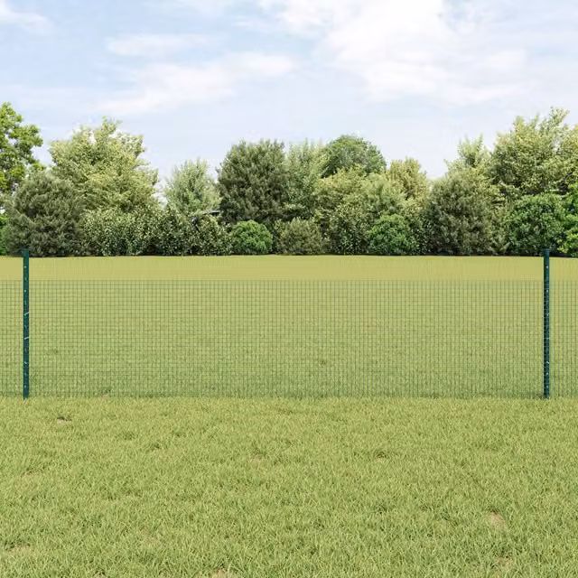 Berkfield Home Green Powder-Coated Steel Welded Wire Fence with 22 U-Profile Posts, W: 0.5 m, L: 50 m