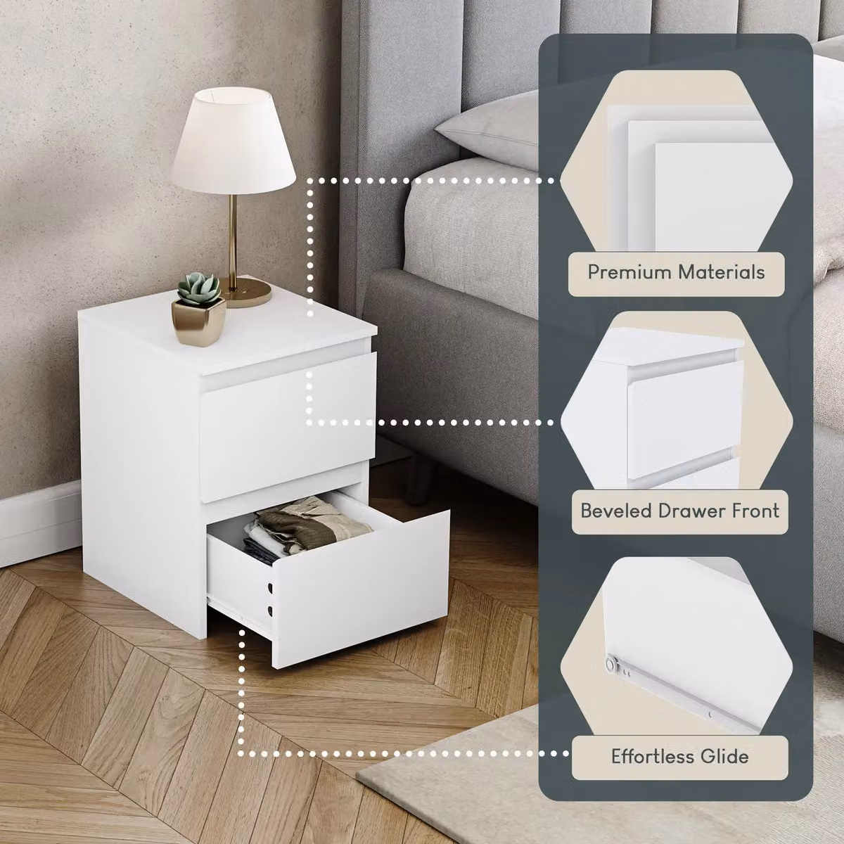 Vida Designs Denver 2 Drawer Bedside Cabinet in White – 4