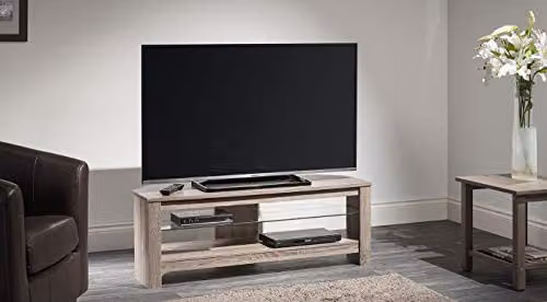 AVF Calibre Rustic Sawn Oak Effect Wood Corner TV Stand in Brown with Glass Shelf and Cable Management, Width: 115 cm – 4