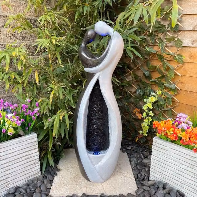 Tranquility Couple Embrace Solar Powered Tabletop Water Feature in Grey