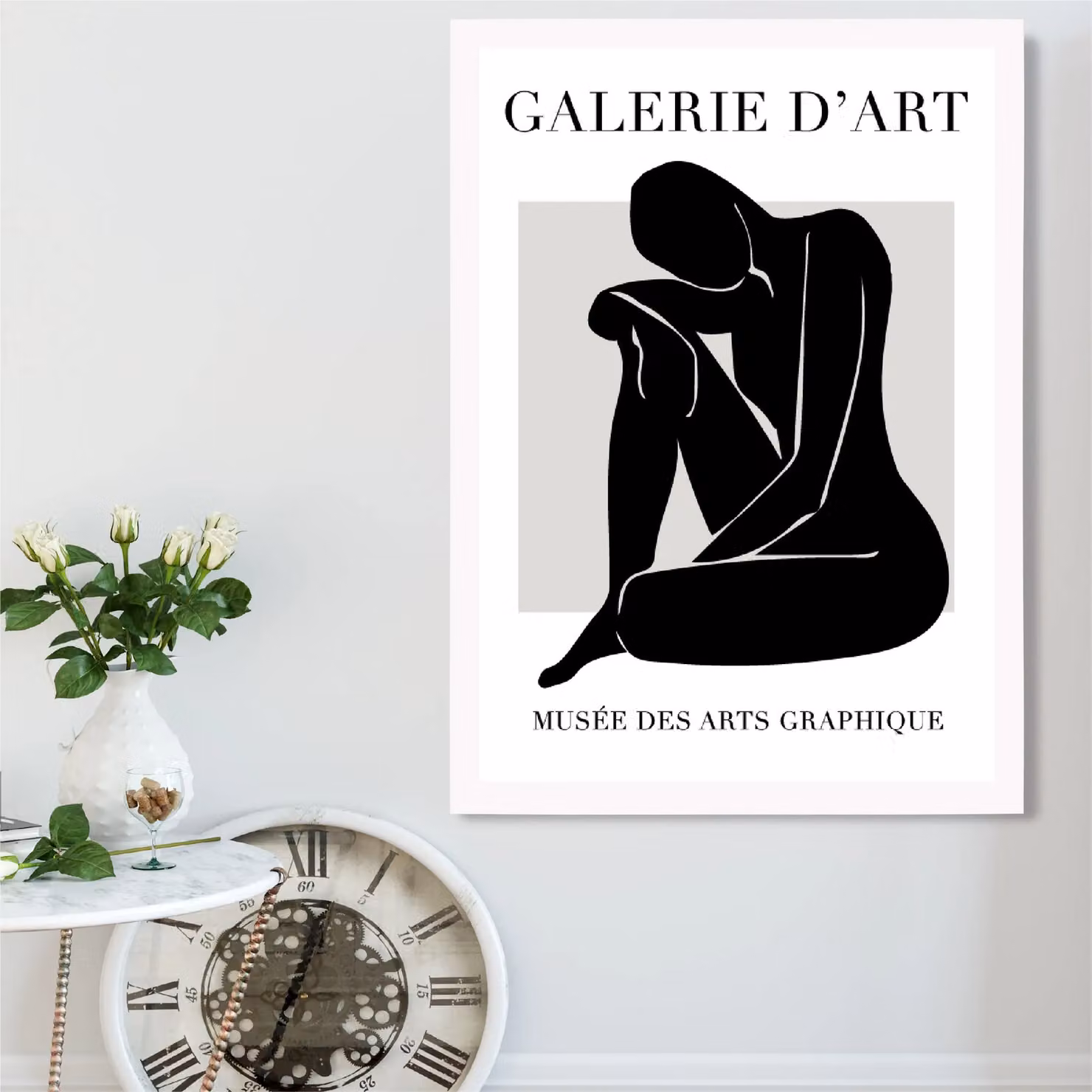 ARTZE Matisse Nude Abstract Framed Print in Black, Grey and White – 2