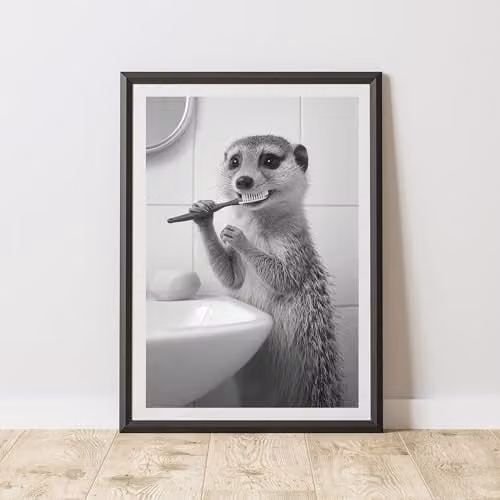 60 Second Makeover Mongoose Brushing Teeth Animal Print Paper Poster, W: 21.0 cm, H: 29.7 cm
