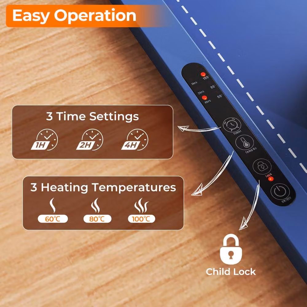 Costway Rollable and Portable Electric Silicone Food Warming Mat in Blue with Timer and Auto Shut-off – 4