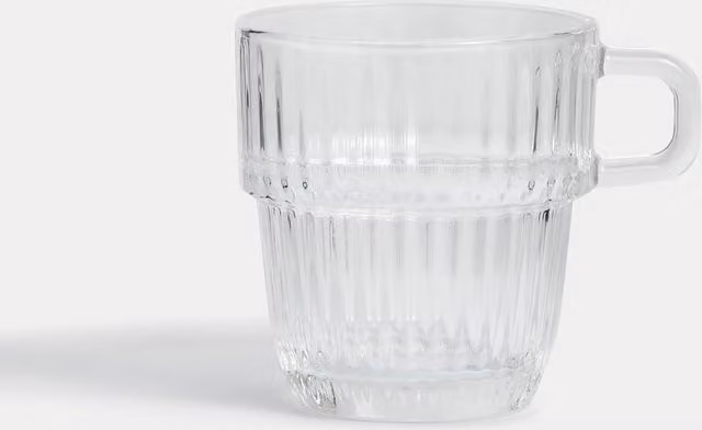 M&S Transparent Striped Ribbed Glass Cappuccino Cup