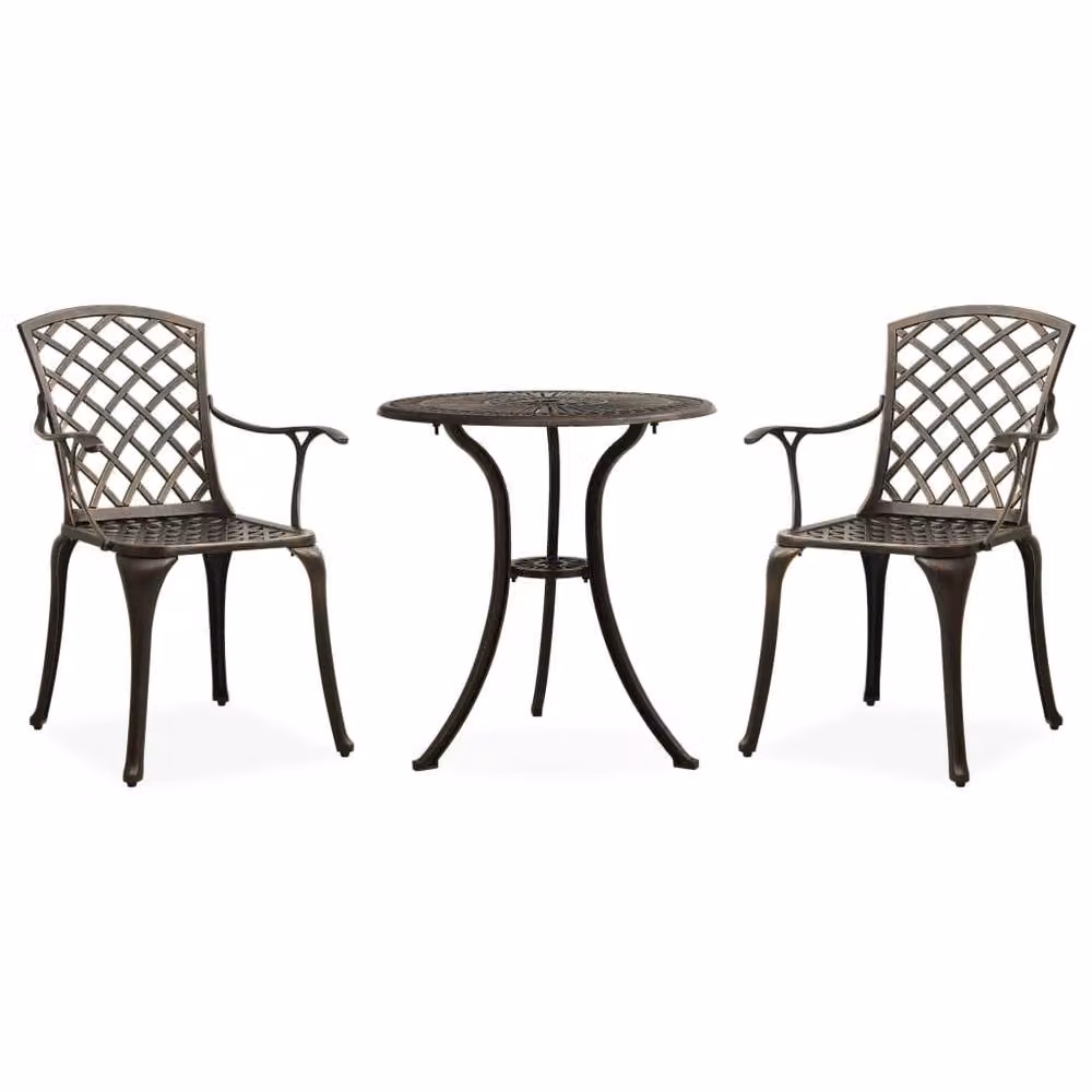 Berkfield Home 3 Piece Cast Aluminium Bistro Set in Brown – 1
