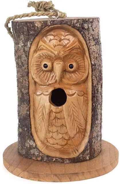 KDMK Brown Pine Wood Open Eye Owl Bird House