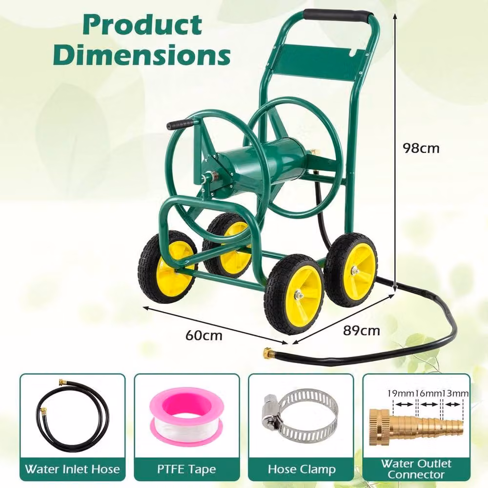 SPETLEK Green Freestanding Garden Hose Reel Cart with 4 Wheels – 2