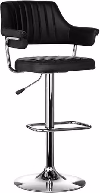 netfurniture Bernard Adjustable Black Synthetic Leather Bar Stool with Chrome Base