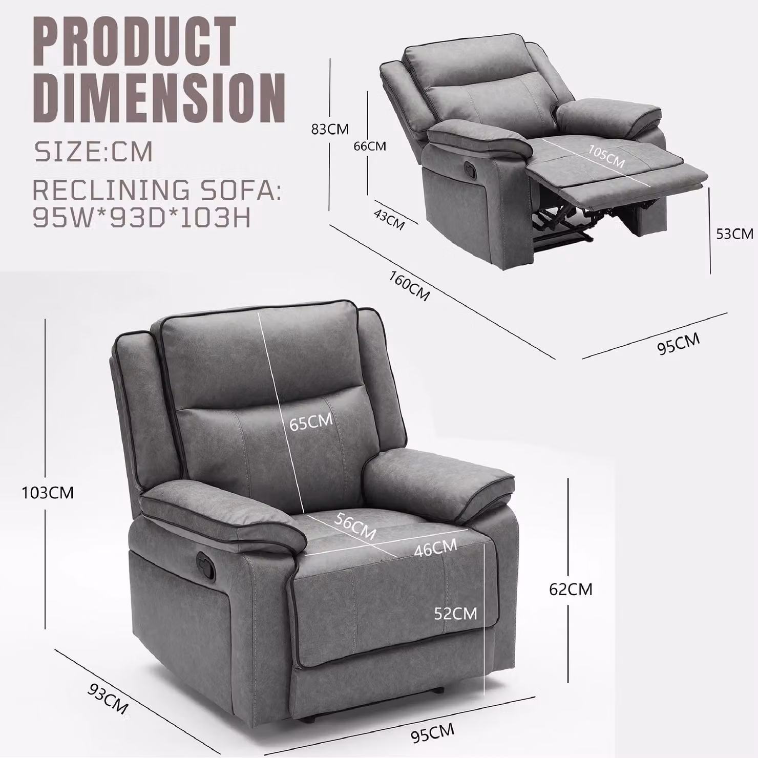 FURNITURE ONE Manual Recliner Sofa Set, 2 Seater and 1 Seater Modular Sectional Couches in Grey – 2