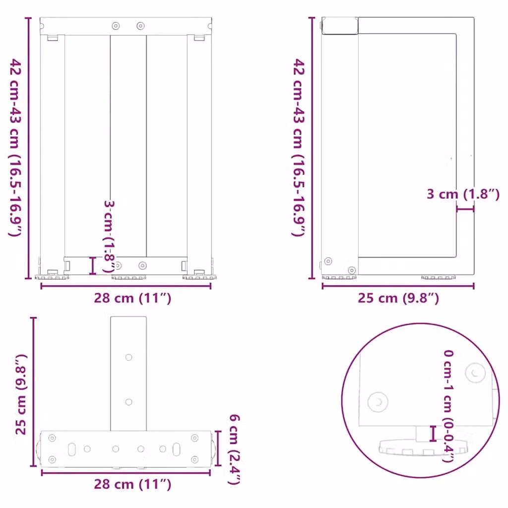Berkfield Home T-Shaped Coffee Table Legs, 2 Piece Set, Black Steel, W: 28 cm, D: 25 cm, H: 42-43 cm – 5