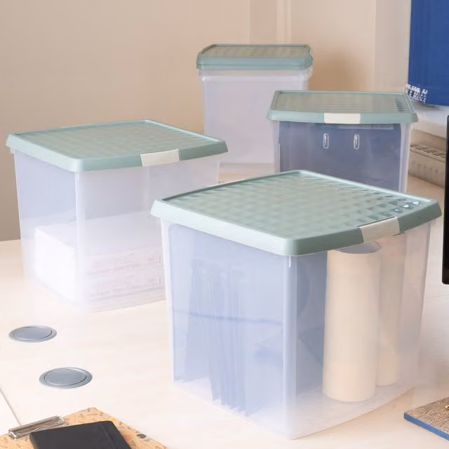 Wham 5 x 37L Square Plastic Storage Boxes with Lids, Green