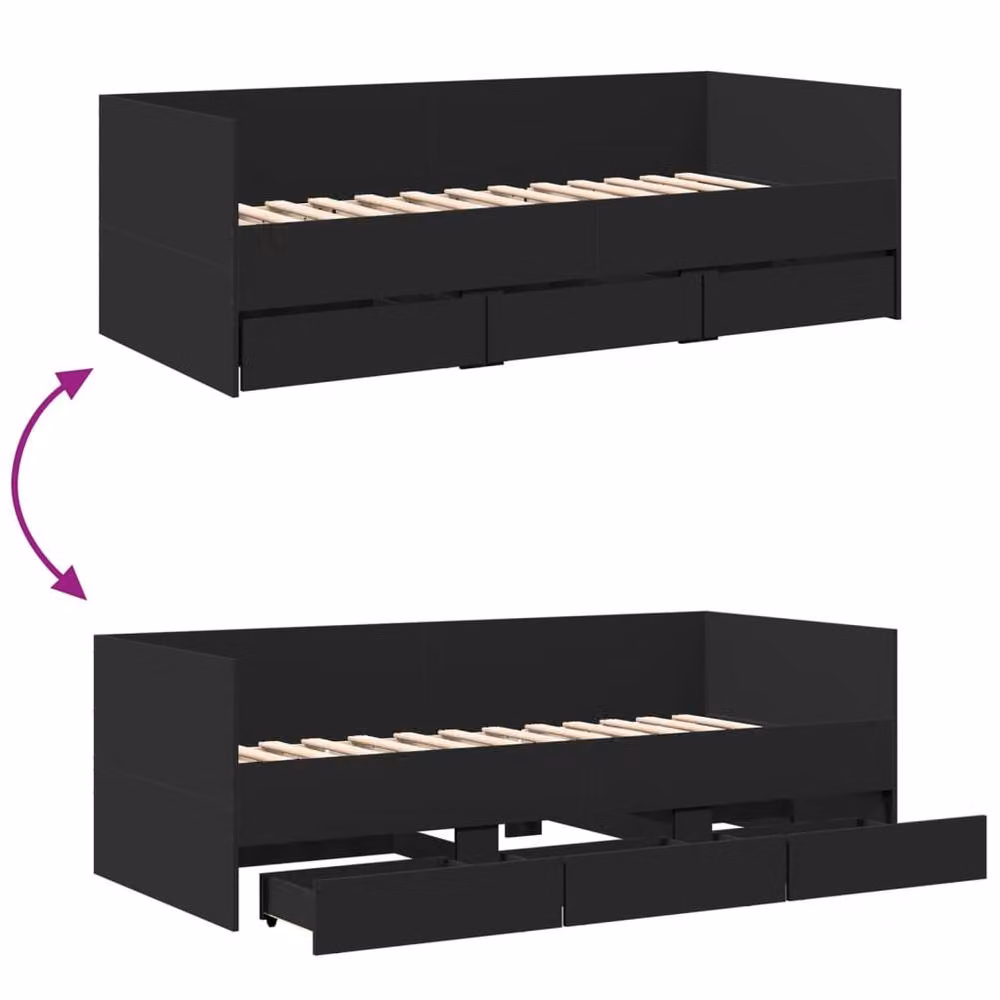Berkfield Home Versatile Daybed with Drawers in Black, W/D/H: 190 x 78 x 65 cm – 4