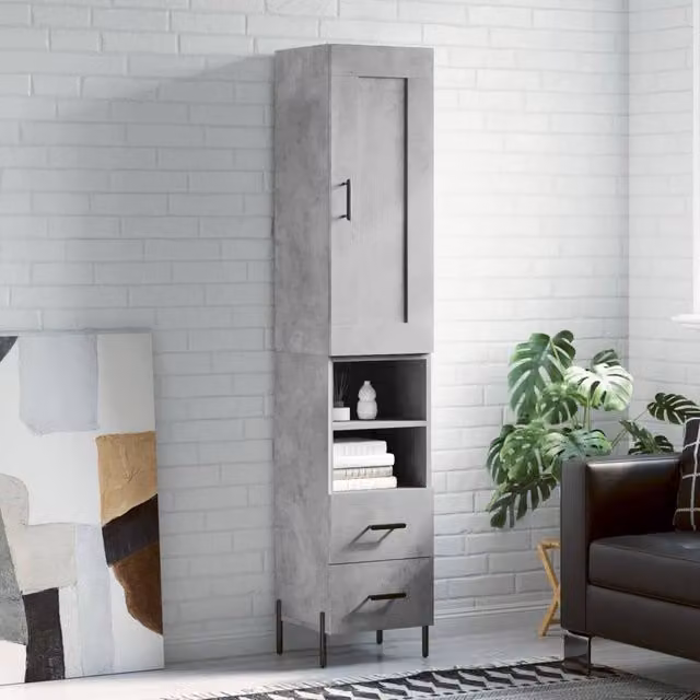 Berkfield Home Highboard in Concrete Grey, H 180 x W 34.5 x D 34 cm