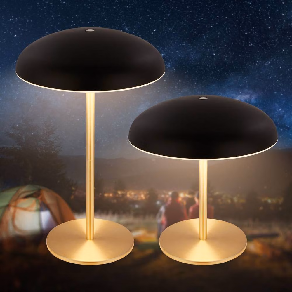 Briloner Rechargeable LED Table Lamp with Touch Dimming, IP44 Rated, Black and Gold/Brass, H x W x D: 30.5 x 19.5 x 19.5 cm – 3