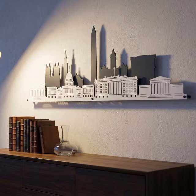 Laser Hut Washington Skyline Metal Wall Art in Grey and White