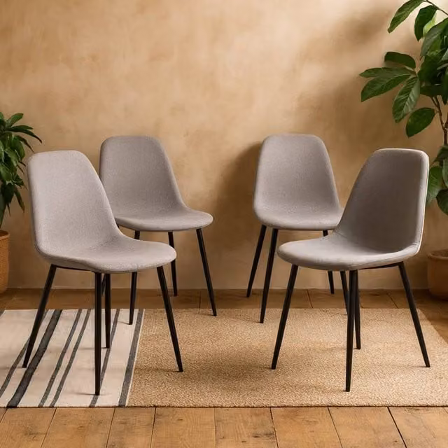 Wyld Haus Venice Set of 4 Grey Fabric Dining Chairs with Black Metal Legs H 84 cm x W 44.5 cm x D 56 cm – 1