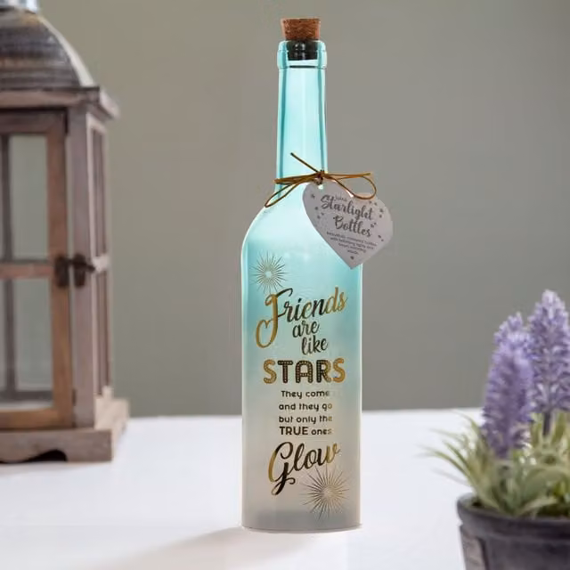 Boxer Gifts Friends Are Like Stars Light-Up LED Starlight Bottle in Blue and Gold, W/D/H: 7.37 x 7.37 x 29.72 cm