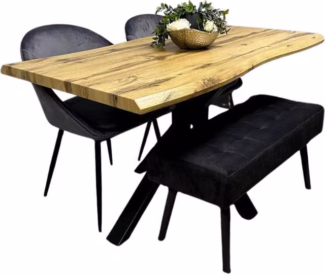 Kosy Koala Modern Wood Dining Set with Rectangular Table, Tufted Velvet Chairs and Bench in Black, Grey and Brown