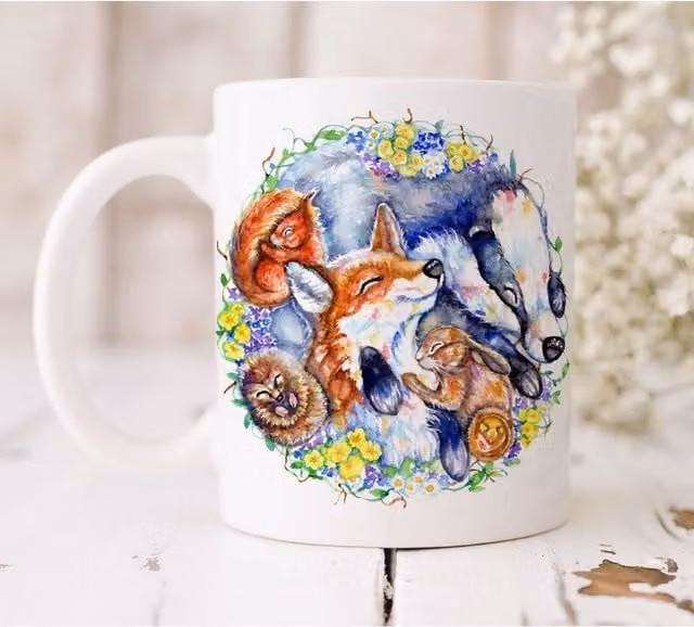 BebesArts Woodland Friends Watercolour Art Mug in Brown and White