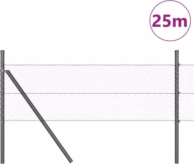 Berkfield Home Grey Powder-Coated Steel Hexagon Fence, H: 0.8 m x L: 25 m