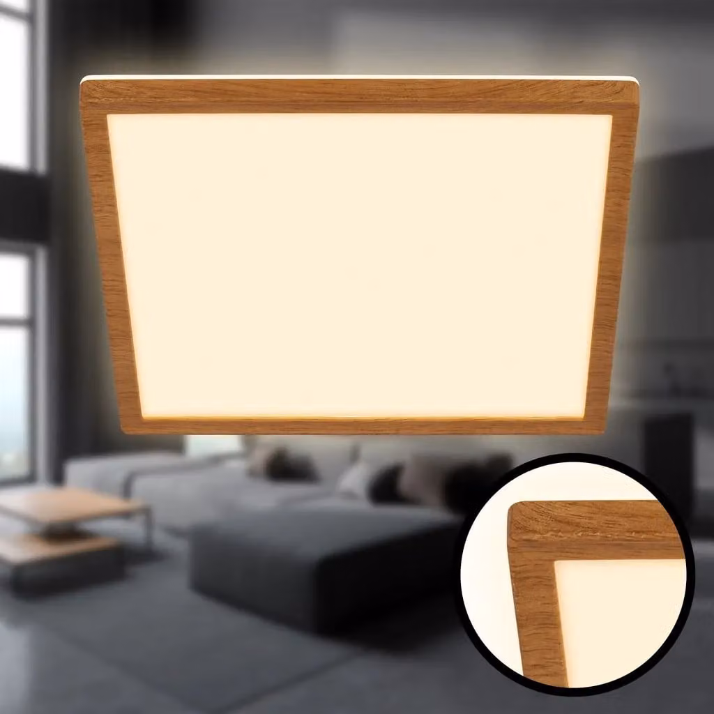 Briloner LED Ceiling Lamp with Wood-Effect Frame, Warm White, W/D/H: 29 x 29 x 3 cm – 3