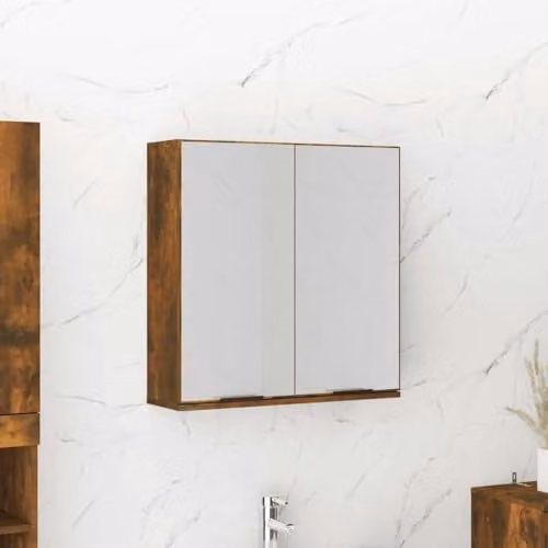vidaXL Modern Bathroom Mirror Cabinet in Smoked Oak, W/D/H: 64 x 20 x 67 cm – 2