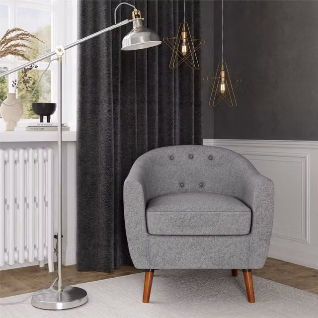 Dorel Home Brie Grey Linen Upholstered Tub Accent Chair with Armrests