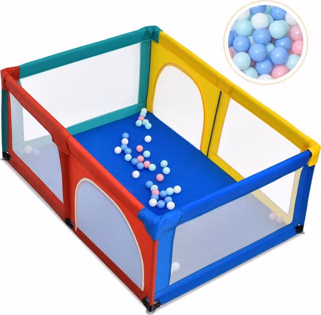 Costway Portable Kids Activity Center Baby Playpen in Blue and Multicolour